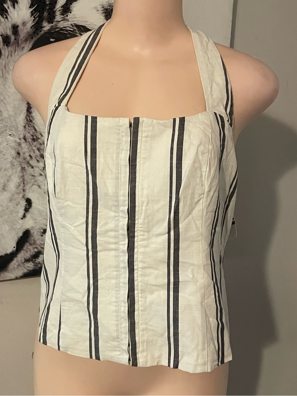 Future collective Jenee Naylor Striped Tie square Neck Halter Linen Top XL